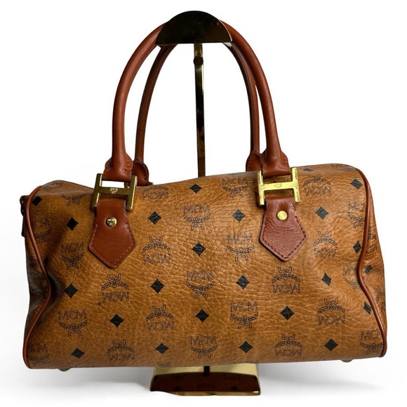 MCM Vicetos Monogram Cognac Boston Bag - Picture 5 of 12